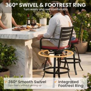 30" Swivel Outdoor Bar Stools Set of 2, Sunbrella Cushion Patio Bar Chairs