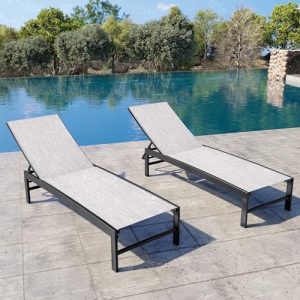 Crestlive Products Chaise Lounge Chair Outdoor Set of 2, Adjustable 5 Positions Pool Tanning Recliner, Outdoor Lounge Furniture Perfect for Patio, Beach, Yard, Pool