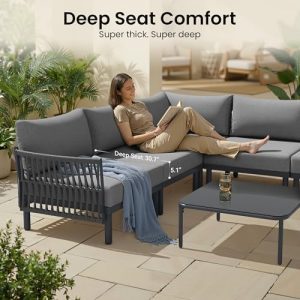 Aluminum Outdoor Patio Furniture Set, 2 Seat Modular Patio Sectional Sofa