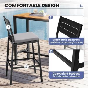Outdoor Bar Table and Chairs Set of 3, 63" Patio Bar Set with 2 Stools