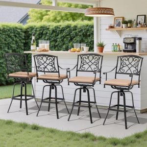 30" Swivel Outdoor Bar Stools Set of 4, Sunbrella Cushion Patio Bar Chairs