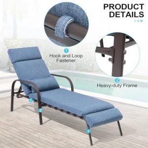 Lounge Chair Outdoor with Cushion & Pillow, Pool Chaise Chairs (Dark Blue)