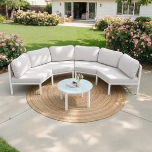 2-Seat Half-Moon Aluminum Patio Sofa Set, Outdoor Sectional, Beige
