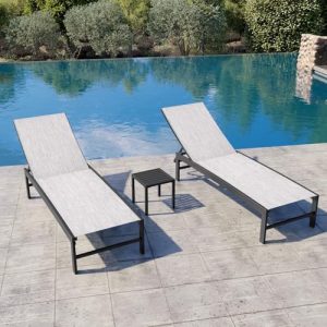Crestlive Products Outdoor Pool Lounge Chairs Set of 3, Adjustable Five-Position Recliner for Beach, Pool, Patio, Lawn, Yard (Black Grey)