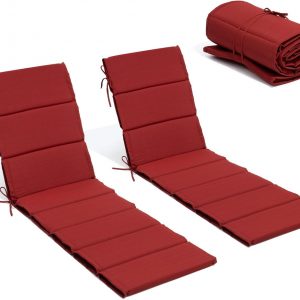 Crestlive Products Chaise Lounge Cushion Outdoor Set of 2, Water Resistant Foldable Patio Lounge Chair Cushions with Straps, Lounger Cushions for Outdoor Furniture, Lawn, Pool, 80''Lx26''W (Chili)