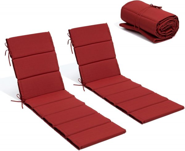 Crestlive Products Chaise Lounge Cushion Outdoor Set of 2, Water Resistant Foldable Patio Lounge Chair Cushions with Straps, Lounger Cushions for Outdoor Furniture, Lawn, Pool, 80''Lx26''W (Chili)