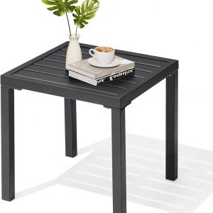 Outdoor Metal Side Table, Patio Small Square End Table, Black