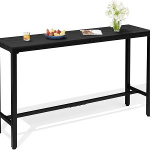 Outdoor Bar Table, 63" Rectangular Pub Table with Waterproof Top