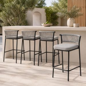 Outdoor Bar Stools Set of 4, 26" Stackable Counter Stools with Rattan Back