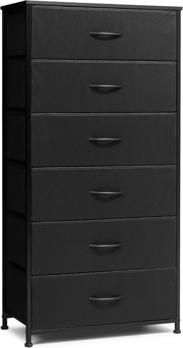 Tall 6-Drawer Wide Fabric Storage Tower Dresser for Closet, Black