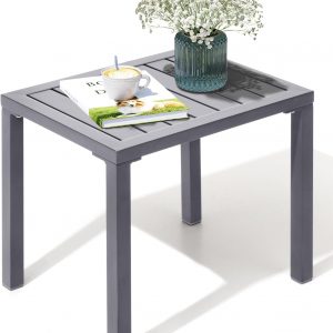 Aluminum Outdoor Side Table, Small Patio Coffee Bistro End Table, Gray
