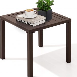 Crestlive Products Aluminum Outdoor Side Table, Pool Lounge Chair Side Table, Weather Resistant Small Square Coffee End Table for Patio, Yard, Garden, Porch, Deck, Indoor, Outdoor