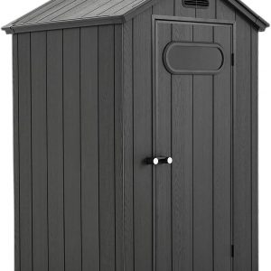CRESTLIVE 4x4 FT Outdoor Plastic Resin Shed, Anti-Rust Waterproof Storage Shed Equipped with Floor, Doors, Vent & Skylight for Lawn Gear & Bikes