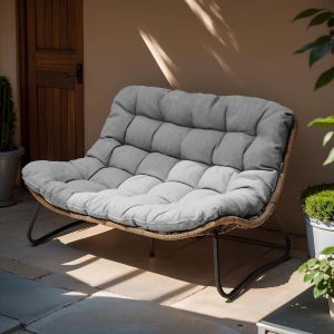 Outdoor Loveseat, Patio Couch with Soft Cushion (Dark Gray)