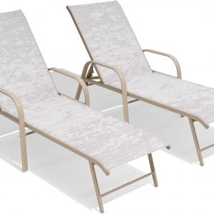 Crestlive Products Chaise Lounge Chair Outdoor with Armrests, Pool Lounge Chairs Set of 2, Aluminum Adjustable 5 Positions Sun Tanning Lounger for Patio, Poolside, Yard, Deck, Backyard (Mix Color)