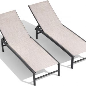 Chaise Lounge Outdoor, Pool Lounge Set of 2 Tanning Chairs(Beige)
