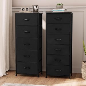 Crestlive Products Vertical Tall Fabric Dressers for Bedroom, Storage Tower - Sturdy Frame, Wood Top & Handles - Organizer Unit for Home Dorm-Black