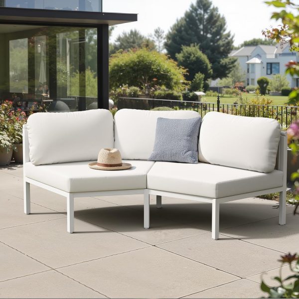 2-Seat Half-Moon Aluminum Patio Sofa Set, Outdoor Sectional, Beige