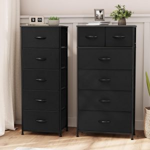 Crestlive Products Vertical Tall Fabric Dressers for Bedroom, Storage Tower - Sturdy Frame, Wood Top & Handles - Organizer Unit for Home Dorm-Black