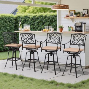 30" Swivel Outdoor Bar Stools Set of 4, Sunbrella Cushion Patio Bar Chairs