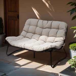 Outdoor Loveseat with Soft Cushion,Patio 2-Seat Boho Sofa (Beige)