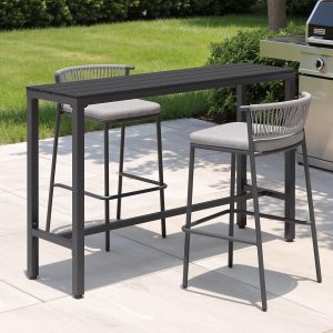 Outdoor Bar Table Set of 3, 55" Waterproof Table with 2 Rattan Chairs