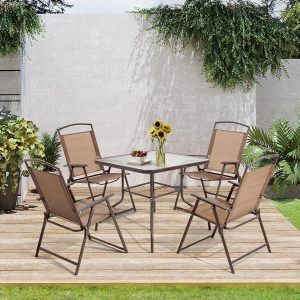 Crestlive Products 5 Piece Patio Dining Set, 4 Folding Chairs and Table