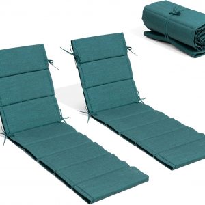 Crestlive Products Chaise Lounge Cushion Outdoor Set of 2 72''Lx21''W, Water Resistant Foldable Patio Lounge Chair Cushions with Straps, Lounger Cushions for Outdoor Furniture, Malachite