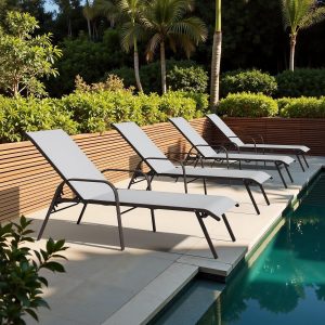 Crestlive Products Outdoor Chaise Lounge Chair,5-Position Pool Lounge Chairs with Armrests Sunbathing Recliner for Patio,Beach,Deck,Yard (4PC Brown)