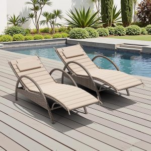 Crestlive Foldable Chaise Lounge Cushions Outdoor with Headrest, 71"x21"