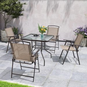 Crestlive Products 5 Piece Patio Dining Set, 4 Folding Chairs and Table