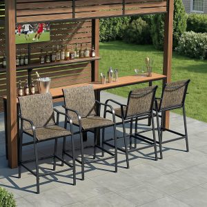 Crestlive Products Outdoor Bar Stools Set of 4, Heavy Duty Patio Furniture, Bar Height Tall Chairs with Armrest and Footrest, Textilene Fabric for Bistro, Lawn, Poolside, Backyard, Kitchen (Brown)