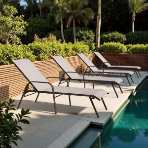 Crestlive Products Outdoor Chaise Lounge Chair, 5-Position Pool Lounge Chairs with Armrests Sunbathing Recliner for Patio, Beach, Deck, Yard (4PC Beige)