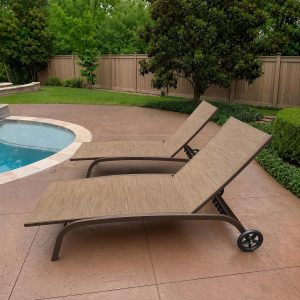 Pool Lounge Chairs with Wheels, Chaise Lounge Chairs Set of 2 (Brown)