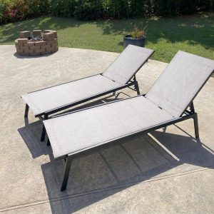 Pool Lounge Chair Set of 2, Stackable Outdoor Lounge Chairs (Oatmeal Gray)