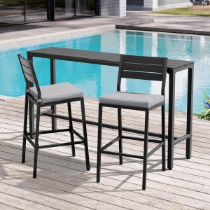 Outdoor Bar Table and Chairs Set of 3, 63" Patio Bar Set with 2 Stools