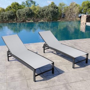 Crestlive Products Chaise Lounge Chair Outdoor Set of 2, Adjustable 5 Positions Pool Tanning Recliner, Outdoor Lounge Furniture Perfect for Patio, Beach, Yard, Pool