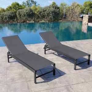 Crestlive Products Chaise Lounge Chair Outdoor Set of 2, Adjustable 5 Positions Pool Tanning Recliner, Outdoor Lounge Furniture Perfect for Patio, Beach, Yard, Pool