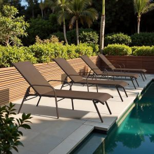 Crestlive Products Outdoor Chaise Lounge Chair, 5-Position Pool Lounge Chairs with Armrests Sunbathing Recliner for Patio, Beach, Deck, Yard (4PC Brown)