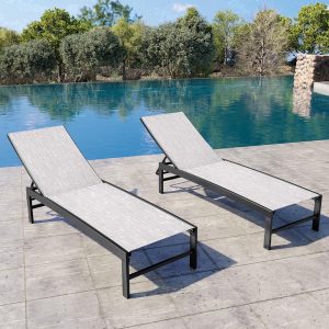 Crestlive Products Chaise Lounge Chair Outdoor Set of 2, Adjustable 5 Positions Pool Tanning Recliner, Outdoor Lounge Furniture Perfect for Patio, Beach, Yard, Pool